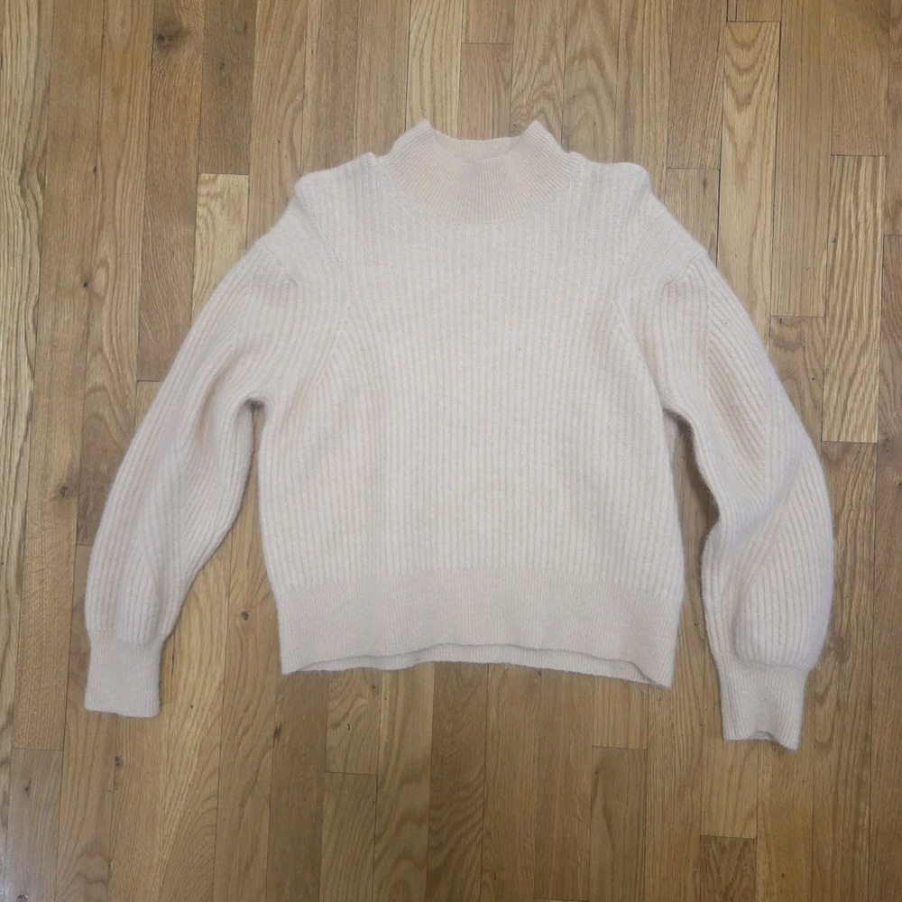 & Other Stories Small Mock Neck Beige Sweater Long‎ Sleeve Wool Blend Pullover